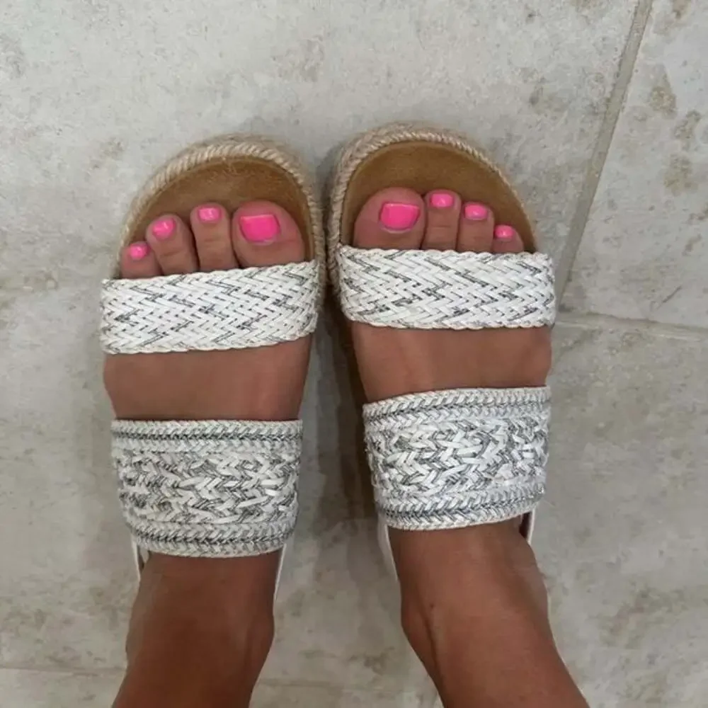 Women's White Woven Sandals